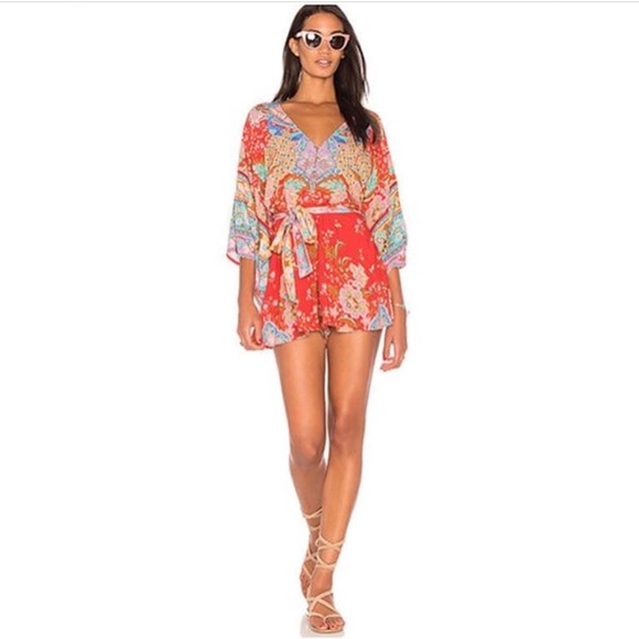 Boho Gypsy Ruby Floral Print Kimono Romper - Picture 4 of 8